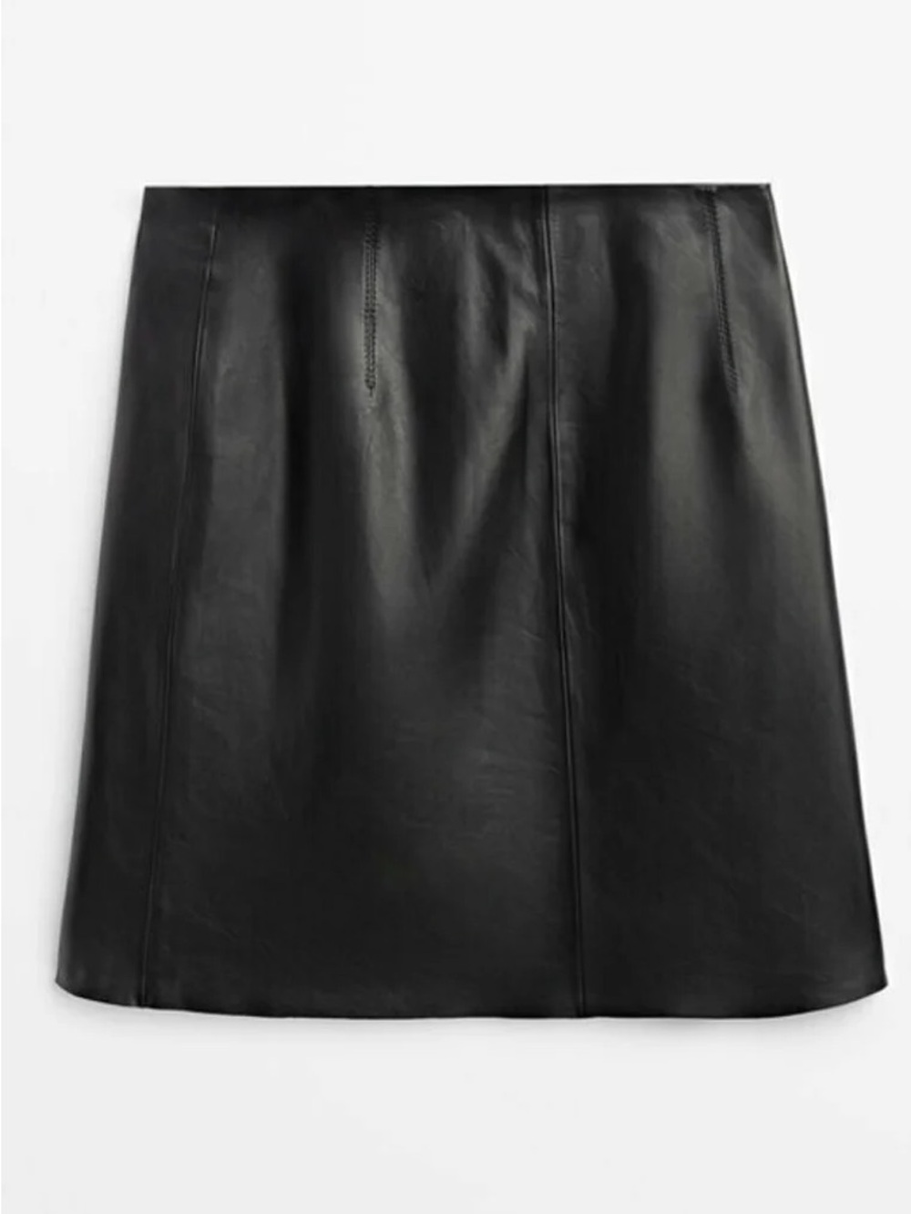 Massimo Dutti Black Leather A-Line Skirt Size M